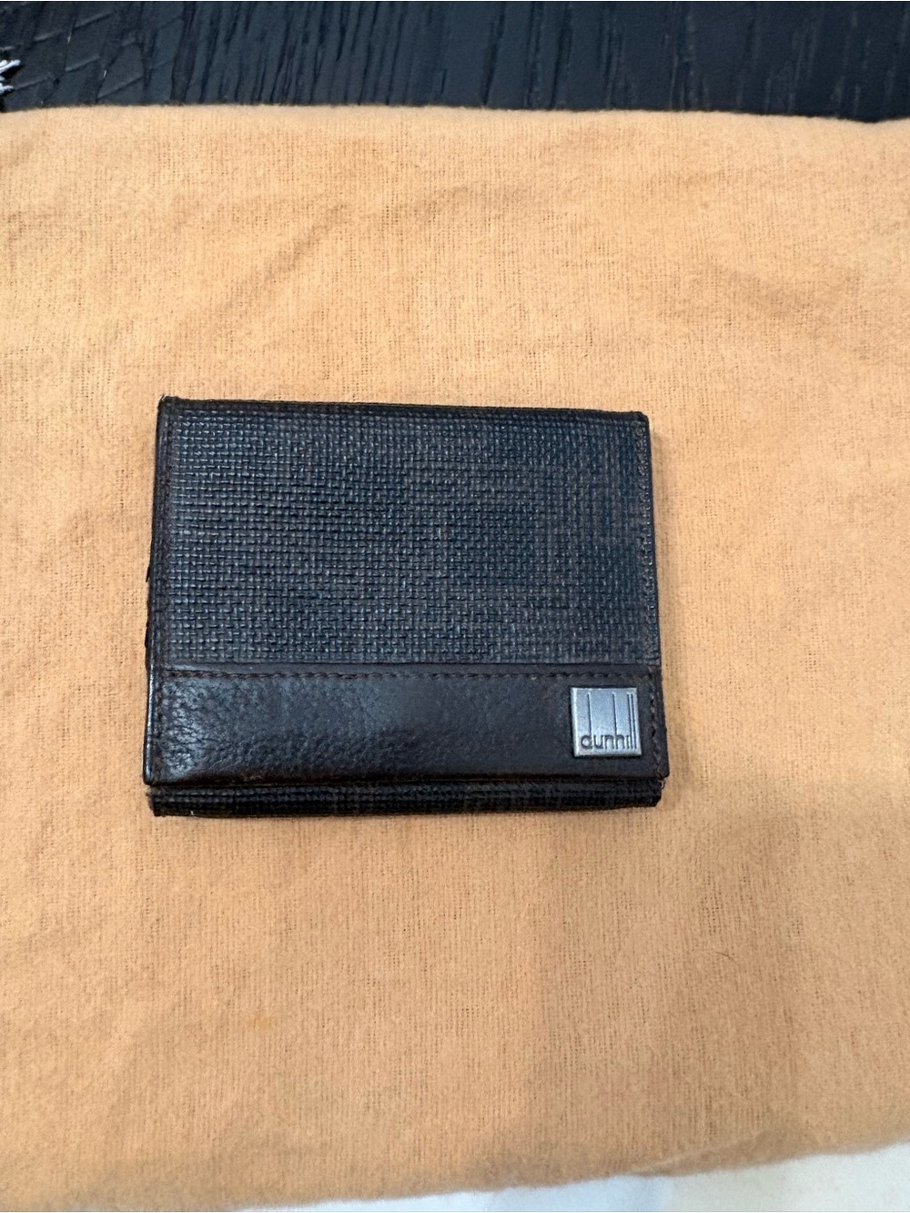 Dunhill Black Textured Leather Coin Wallet with Metal Plaque